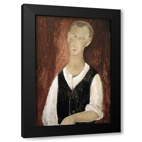 Young Man With a Black Vest Black Modern Wood Framed Art Print by Modigliani, Amedeo