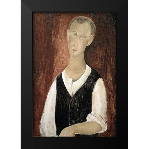 Young Man With a Black Vest Black Modern Wood Framed Art Print by Modigliani, Amedeo