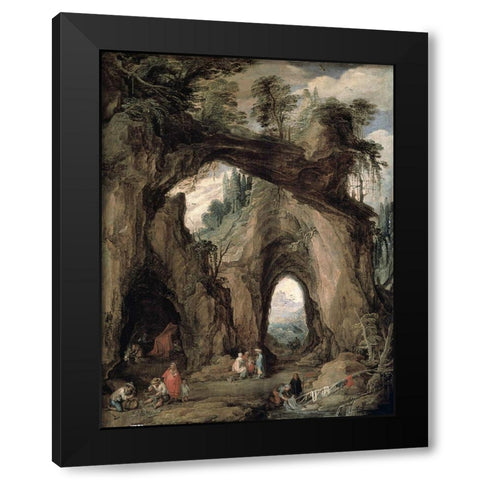 Gypsies In The Mountains Black Modern Wood Framed Art Print with Double Matting by Momper the Younger, Joos de