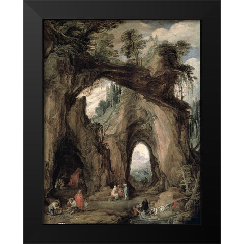 Gypsies In The Mountains Black Modern Wood Framed Art Print by Momper the Younger, Joos de