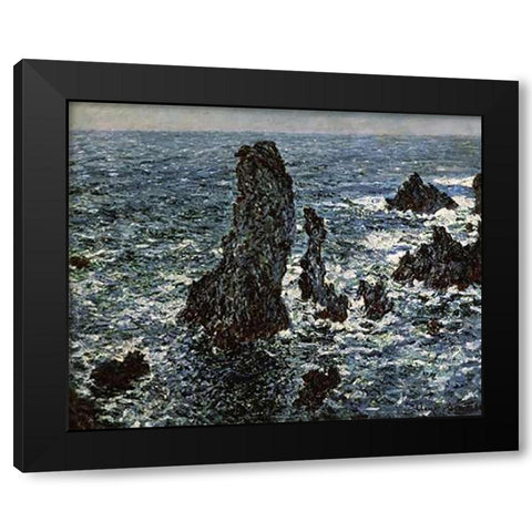 Rocks at Belle Isle Black Modern Wood Framed Art Print with Double Matting by Monet, Claude