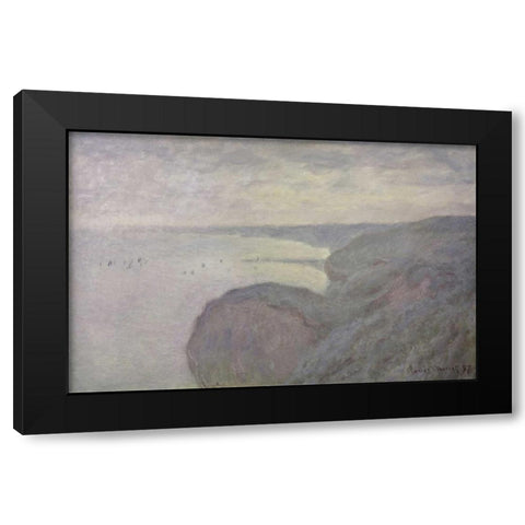 Shores Black Modern Wood Framed Art Print with Double Matting by Monet, Claude