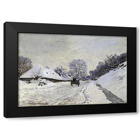 Snow-Covered Road at Honfleur Black Modern Wood Framed Art Print with Double Matting by Monet, Claude
