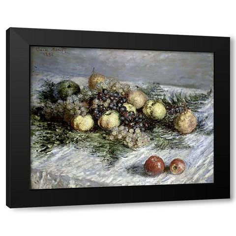 Still Life with Pears and Grapes Black Modern Wood Framed Art Print with Double Matting by Monet, Claude
