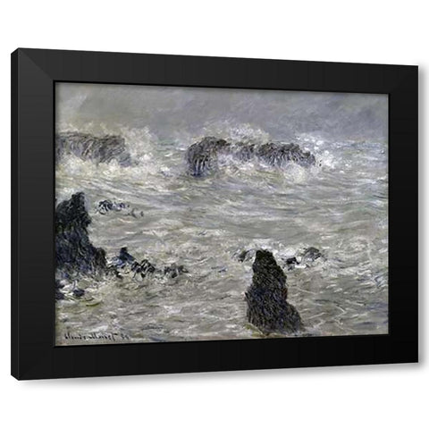 Storm Off the Coast of Belle Isle Black Modern Wood Framed Art Print with Double Matting by Monet, Claude