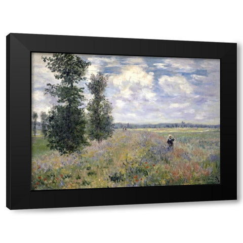 The Poppy Field, Argenteuil Black Modern Wood Framed Art Print with Double Matting by Monet, Claude