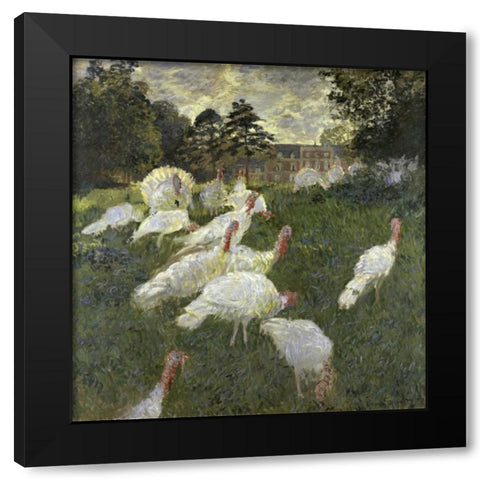 The Turkeys at the Chateau de Rottembourg, Montgeron Black Modern Wood Framed Art Print with Double Matting by Monet, Claude