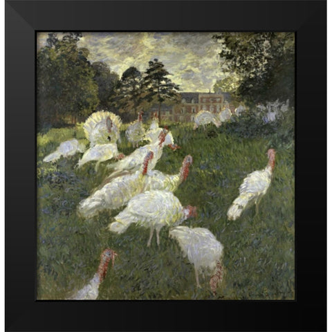 The Turkeys at the Chateau de Rottembourg, Montgeron Black Modern Wood Framed Art Print by Monet, Claude
