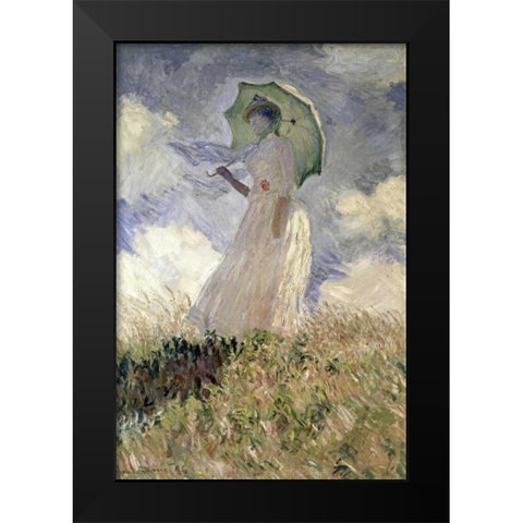 Woman with a Parasol Turned to the Left, 1886 Black Modern Wood Framed Art Print by Monet, Claude