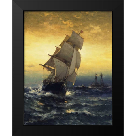 Passing Ambrose Lightship Black Modern Wood Framed Art Print by Moran, Edward
