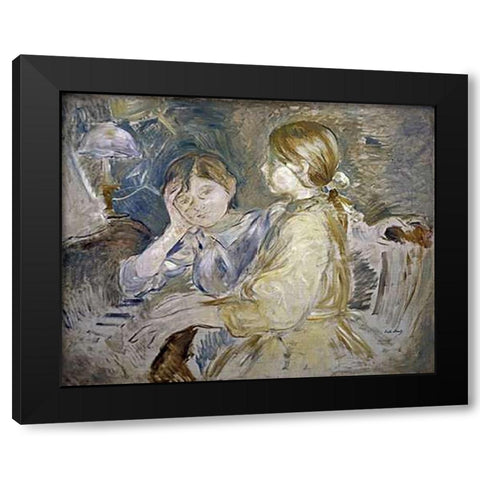 Piano Lesson Black Modern Wood Framed Art Print with Double Matting by Morisot, Berthe