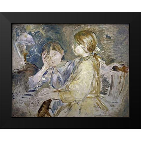 Piano Lesson Black Modern Wood Framed Art Print by Morisot, Berthe