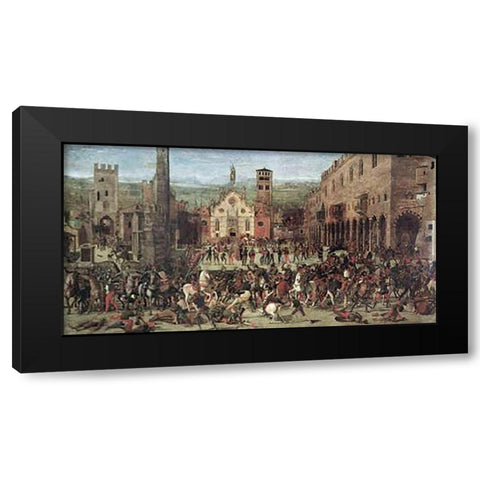 Expulsion of The Bonacolsi Black Modern Wood Framed Art Print with Double Matting by Morone, Domenico