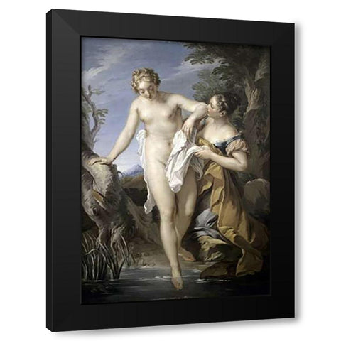 Bather and her Attendant Black Modern Wood Framed Art Print by Le Moyne, Francois
