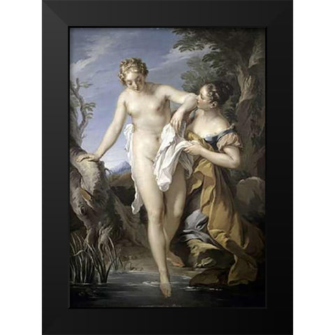Bather and her Attendant Black Modern Wood Framed Art Print by Le Moyne, Francois