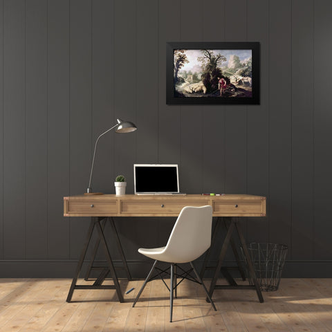 Allegory-Jacob Laying The Peeled Rods Black Modern Wood Framed Art Print by Murillo, Bartolome Esteban