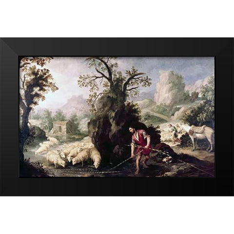 Allegory-Jacob Laying The Peeled Rods Black Modern Wood Framed Art Print by Murillo, Bartolome Esteban