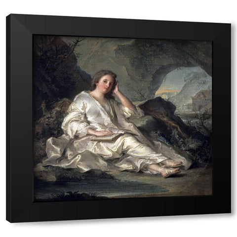 La Madeleine Ou Une Penitente Dans Le Desert Black Modern Wood Framed Art Print with Double Matting by Nattier, Jean-Marc