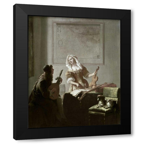 The Musicians Black Modern Wood Framed Art Print by Ochtervelt, Jacob