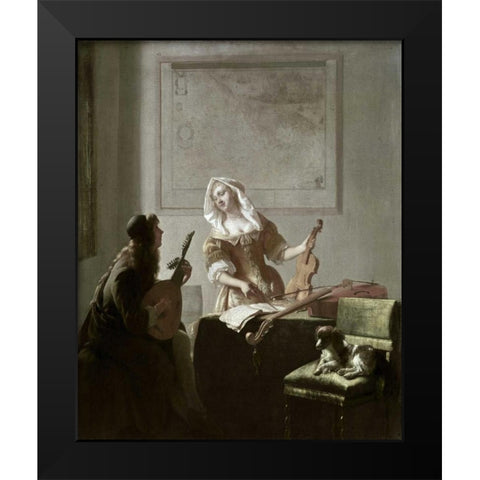The Musicians Black Modern Wood Framed Art Print by Ochtervelt, Jacob
