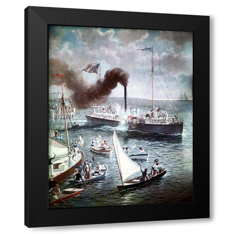 Fultons Triumph The Clermont, 1807 Black Modern Wood Framed Art Print by Ogden, Henry Alexander