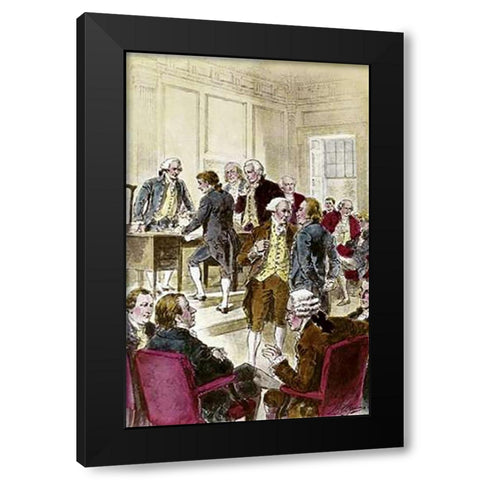 Signing The Declaration of Independence, 7/4/1776 Black Modern Wood Framed Art Print with Double Matting by Ogden, Henry Alexander