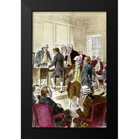 Signing The Declaration of Independence, 7/4/1776 Black Modern Wood Framed Art Print by Ogden, Henry Alexander
