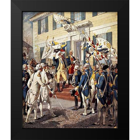 Washington Visiting Rochambeau at French Embassy Black Modern Wood Framed Art Print by Ogden, Henry Alexander