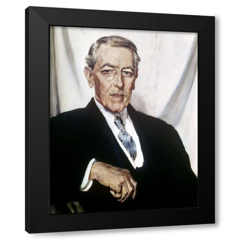 Woodrow Wilson Black Modern Wood Framed Art Print by Orpen, William Newenham
