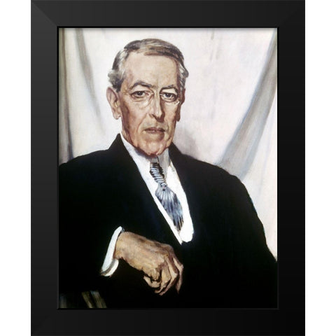 Woodrow Wilson Black Modern Wood Framed Art Print by Orpen, William Newenham