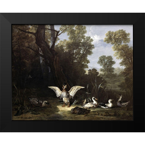 Ducks Black Modern Wood Framed Art Print by Oudry, Jean-Baptiste