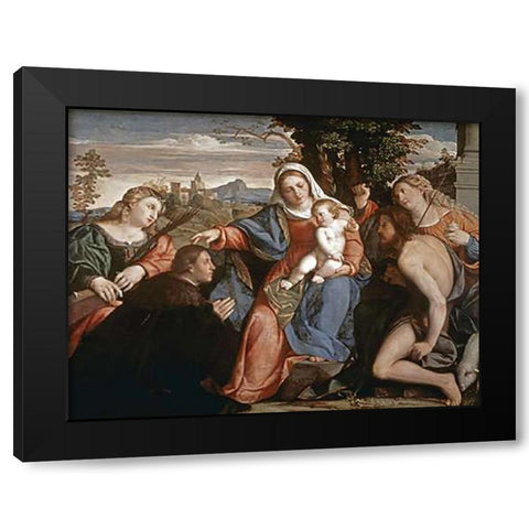 Sacre Conversazione Black Modern Wood Framed Art Print by Palma, Jacopo il Vecchio