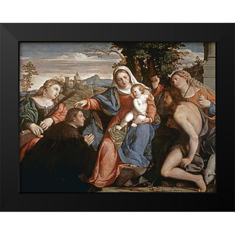 Sacre Conversazione Black Modern Wood Framed Art Print by Palma, Jacopo il Vecchio