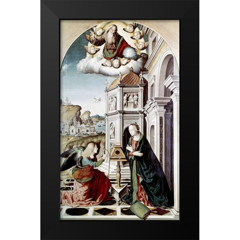 Annunciation Black Modern Wood Framed Art Print by Palmezzano, Marco