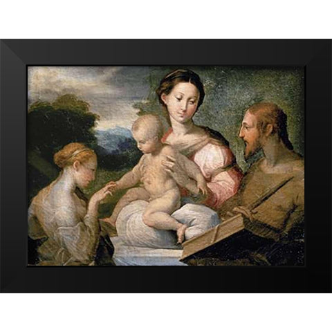 Mystical Wedding of Saint Catherine Black Modern Wood Framed Art Print by Parmigianino, F.
