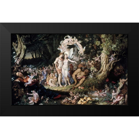 Oberon and Titania: Midsummer Nights Dream Black Modern Wood Framed Art Print by Paton, Joseph Noel