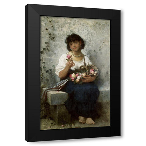 Rose Seller Black Modern Wood Framed Art Print with Double Matting by Perrault, Leon Jean Basile