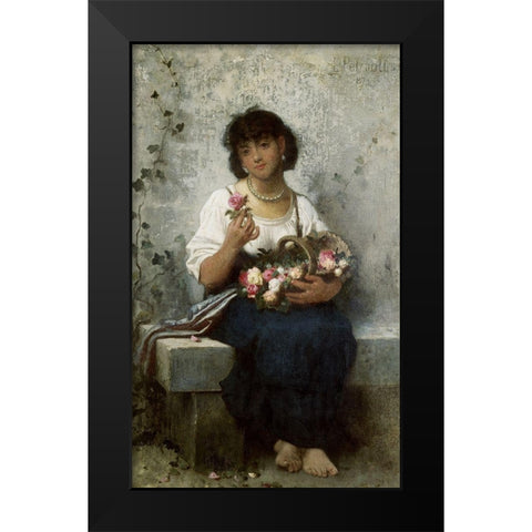 Rose Seller Black Modern Wood Framed Art Print by Perrault, Leon Jean Basile