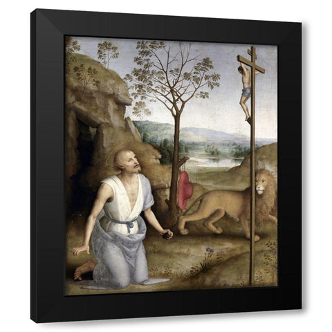 St. Jerome In The Desert Black Modern Wood Framed Art Print with Double Matting by Perugino, Pietro