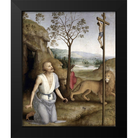 St. Jerome In The Desert Black Modern Wood Framed Art Print by Perugino, Pietro