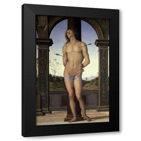 St. Sebastian Black Modern Wood Framed Art Print with Double Matting by Perugino, Pietro