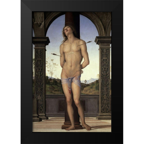 St. Sebastian Black Modern Wood Framed Art Print by Perugino, Pietro