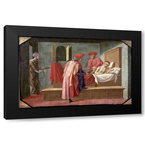St. Cosmas and St. Damian Caring For a Patient Black Modern Wood Framed Art Print with Double Matting by Pesellino, Francesco