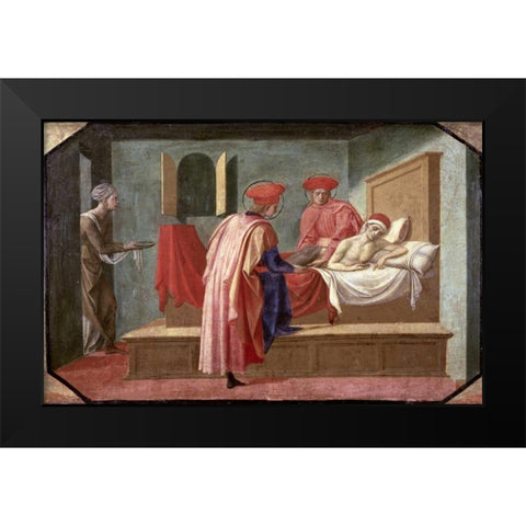 St. Cosmas and St. Damian Caring For a Patient Black Modern Wood Framed Art Print by Pesellino, Francesco
