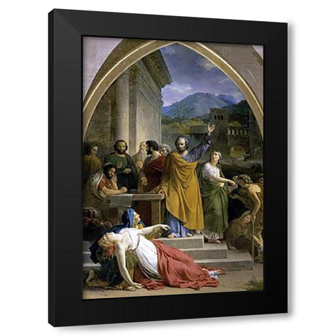 Death of Sapphira Black Modern Wood Framed Art Print by Picot, Francois Eduard