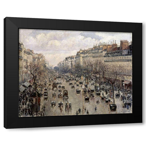 Boulevard Montmartre In Paris Black Modern Wood Framed Art Print by Pissarro, Camille