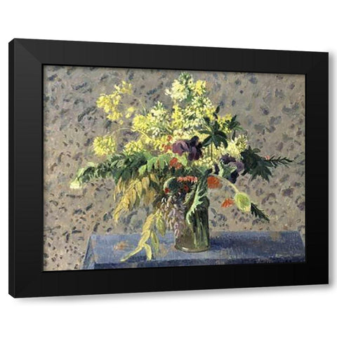 Bouquet of Flowers Black Modern Wood Framed Art Print with Double Matting by Pissarro, Camille