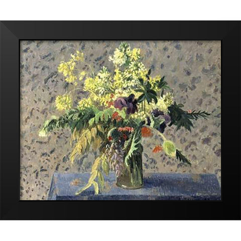 Bouquet of Flowers Black Modern Wood Framed Art Print by Pissarro, Camille