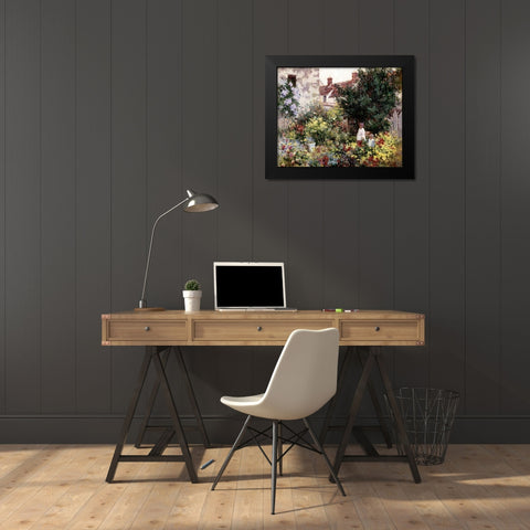 In the Garden Black Modern Wood Framed Art Print by Pissarro, Camille
