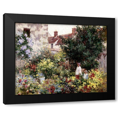 In the Garden Black Modern Wood Framed Art Print by Pissarro, Camille